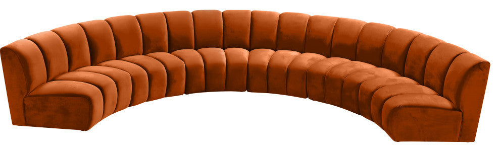 Infinity Channel Tufted Velvet Modular Chair, Cognac, 6 Piece