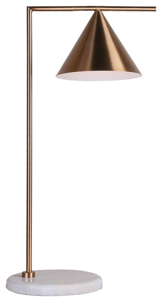 White Marble Base With Gold Shade and Frame Table Lamp