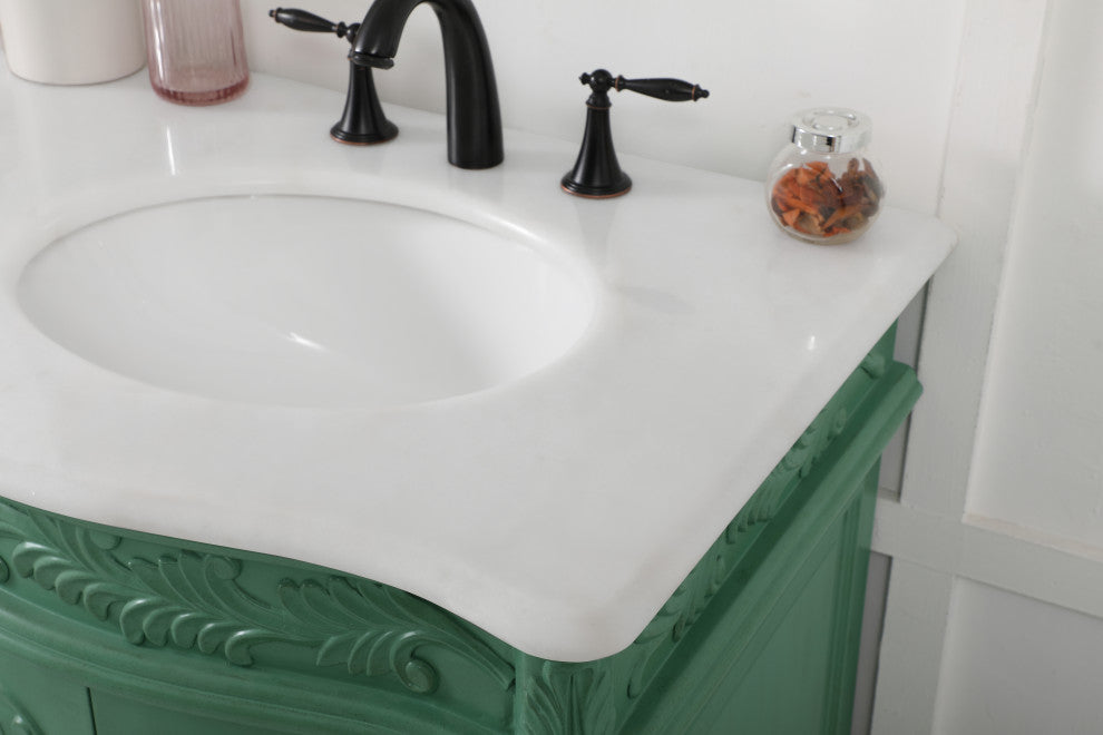 60" Double Bathroom Vanity, with Ivory White Engineered Marble in Vintage Mint