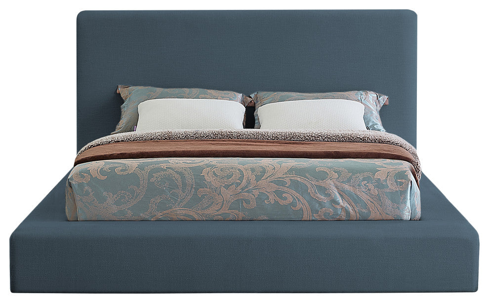 Devin Linen Textured Fabric Upholseterd Bed, Navy, Queen