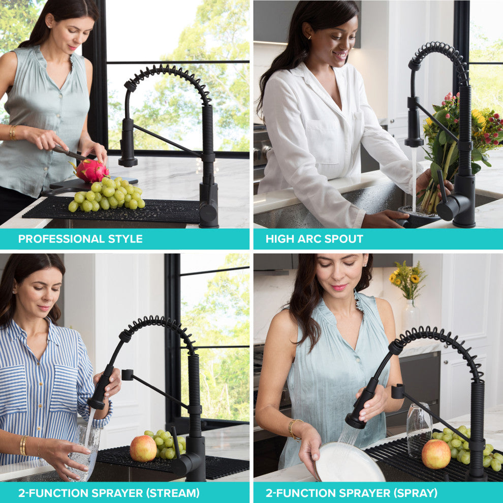 Bolden Commercial Style 2-Function Pull-Down 1-Handle 1-Hole Kitchen Faucet, Matte Black With Soap Dispenser