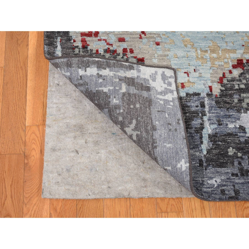 Platinum Gray Abstract Design Denser Weave Pure Wool Hand Knotted Rug 10'x14'2"