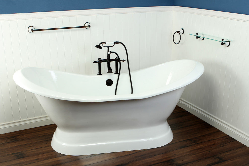 72" Cast Iron Double Slipper Pedestal Tub No Faucet Drillings, White