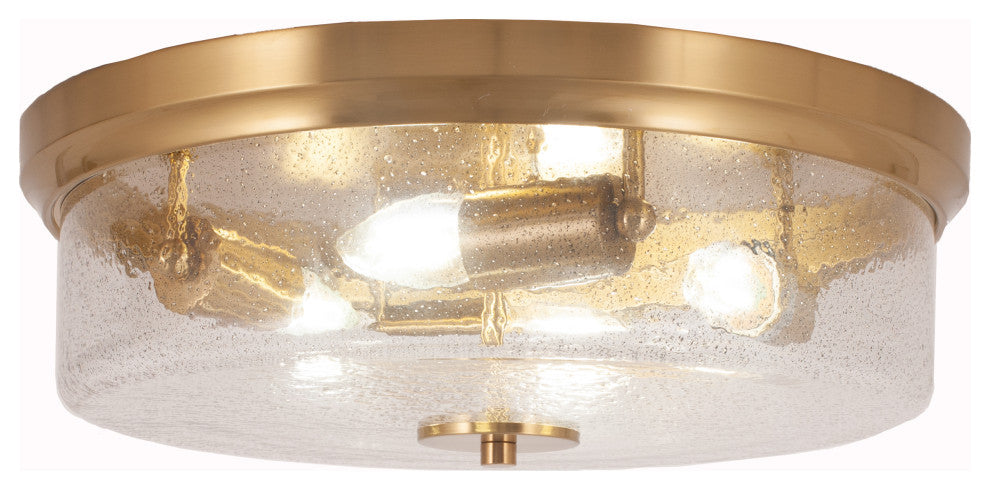 17" 4-Light Flush Mount Light, New Age Brass/Smoke Bubble