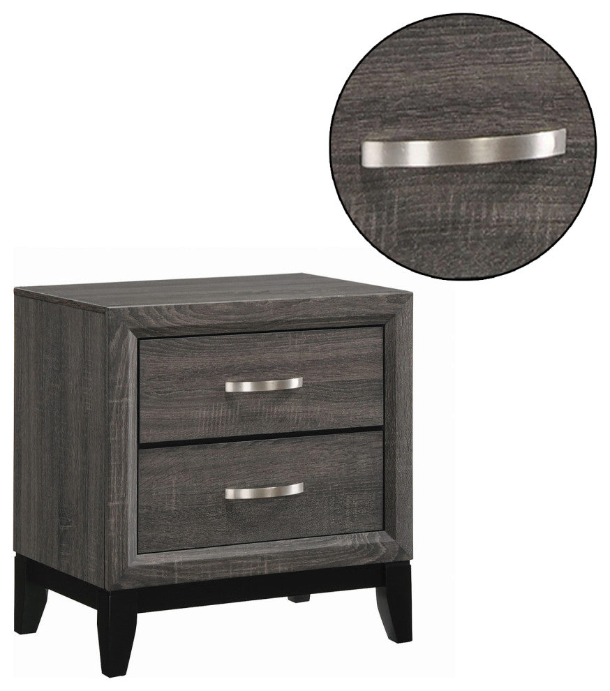 2 Drawers Nightstand, Gray Oak And Black