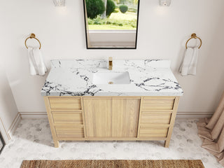 Elizabeth Oak 60" Single Sink Vanity, White 2" Viola Night