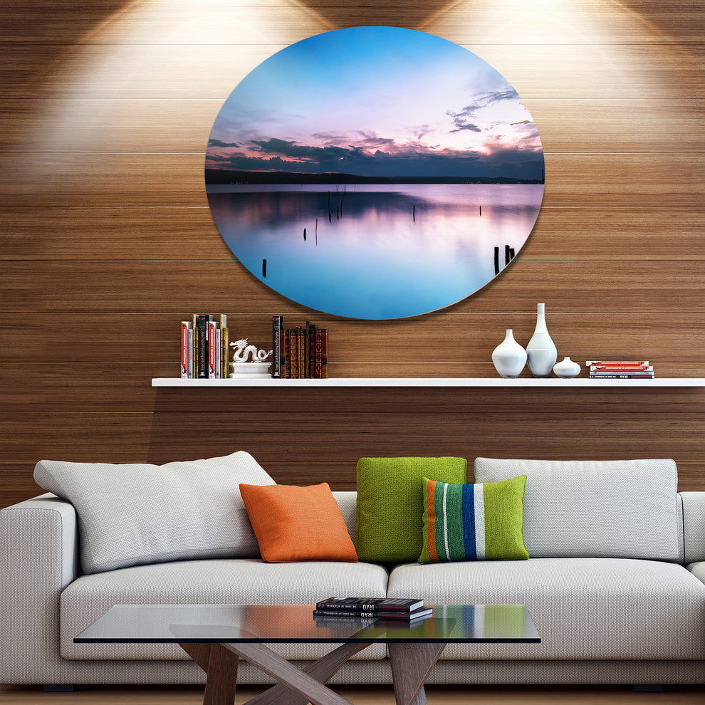 Sunset Over Lake Blue Everywhere, Seashore Disc Metal Artwork, 11"