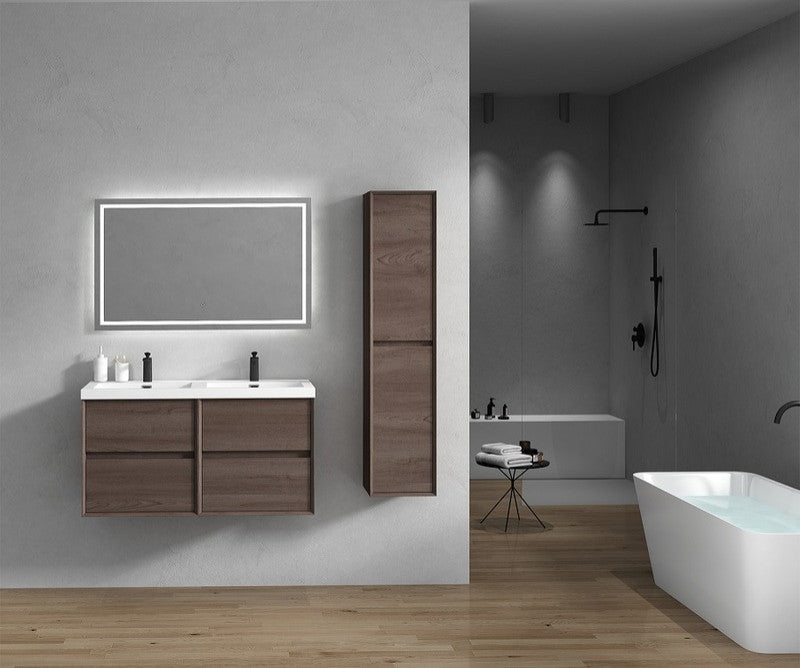 Ashley 48'' Floating Vanity, Acrylic Top, Double Sink, Red Oak