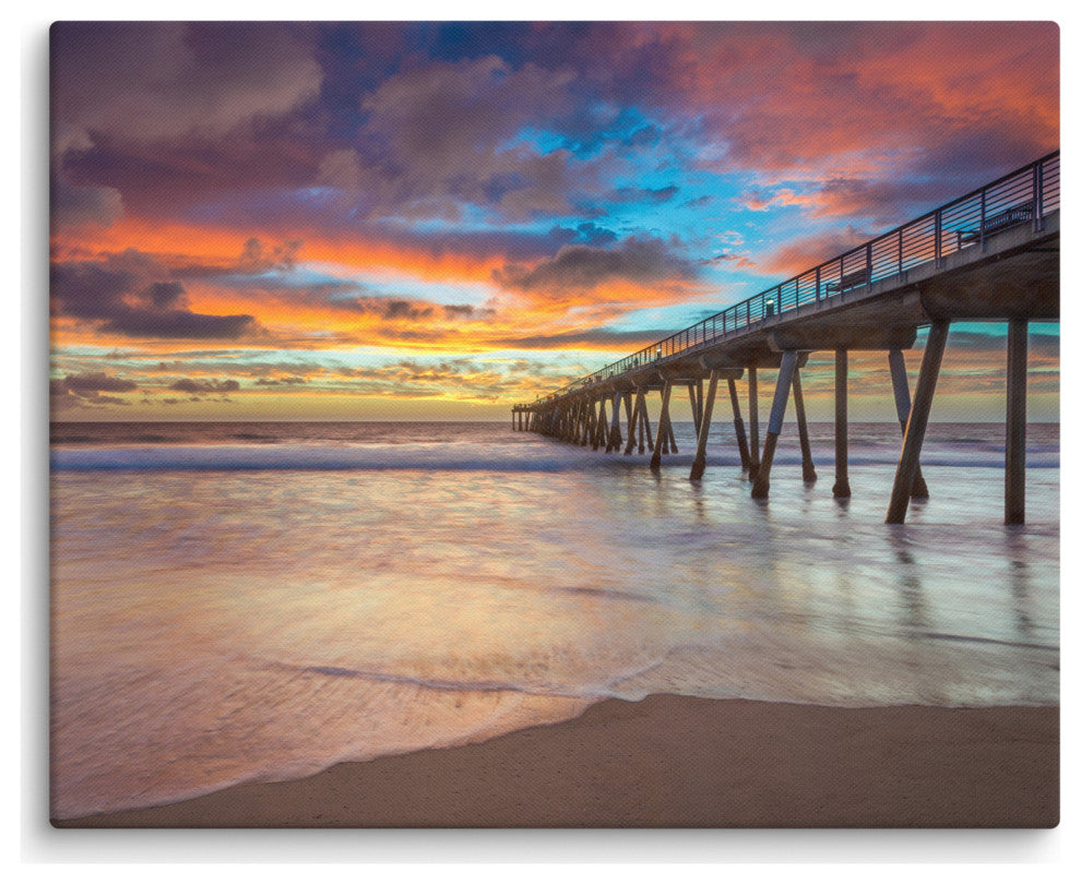 Dreamy Pier at Sunset Coastal Landscape Photo Canvas Wall Art Prints, 16" X 20"