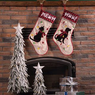 21" LED Embroidered Linen Christmas Stocking, Dog
