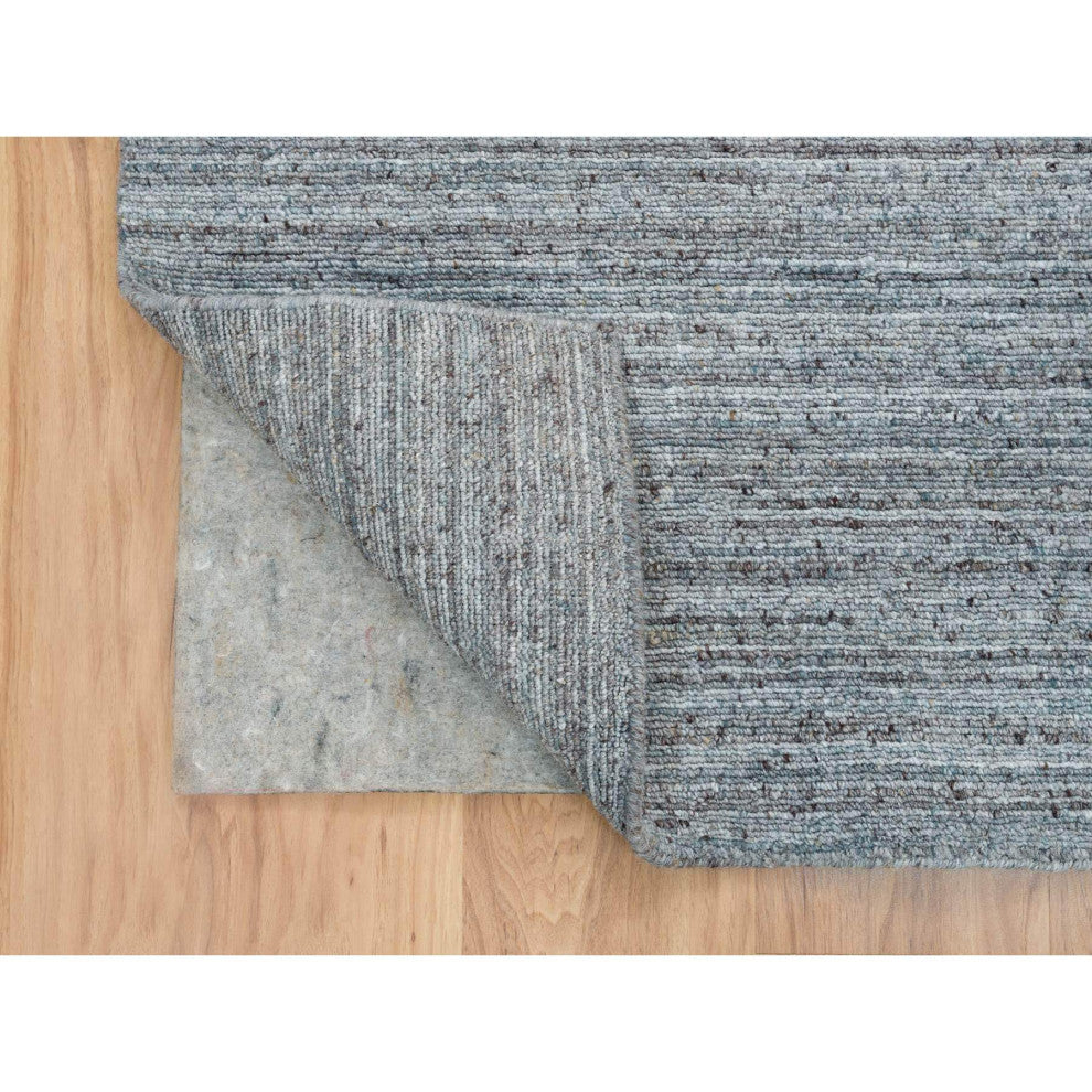 Arsenic Gray Hand Loomed Modern Striae Design Wool Oriental Rug, 8'1"x10'