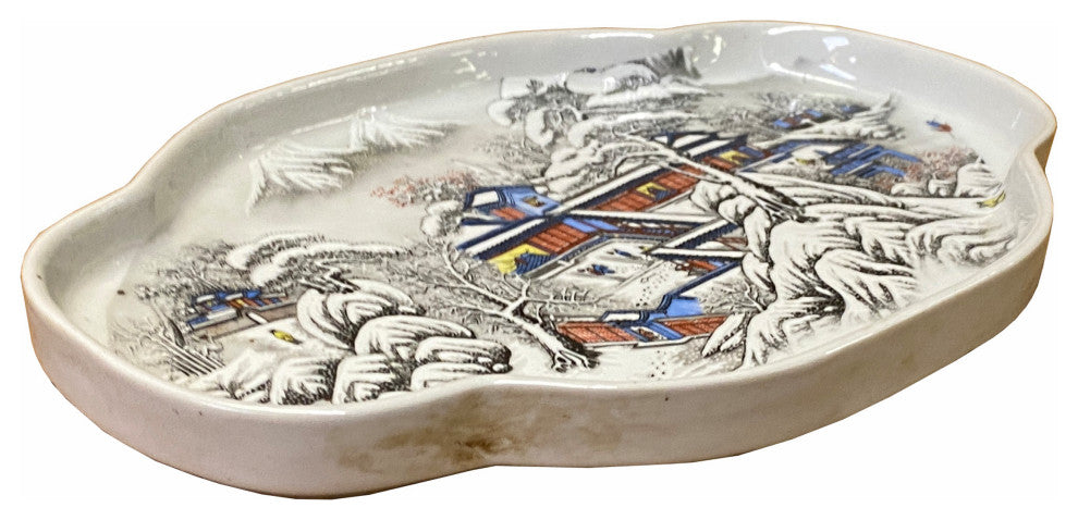 Chinese Off White Porcelain Snow Scene Flower Shape Display Plate Hws1823