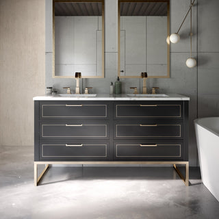 Markham 48" Bathroom Vanity, Midnight Black/Satin Brass, 48", Marble Countertop