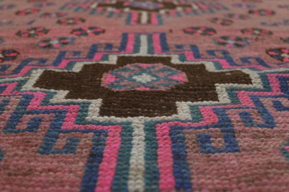 Semi-Antique Sherazi Mehrnoosh Pink and Blue Runner, 5'2x8'7