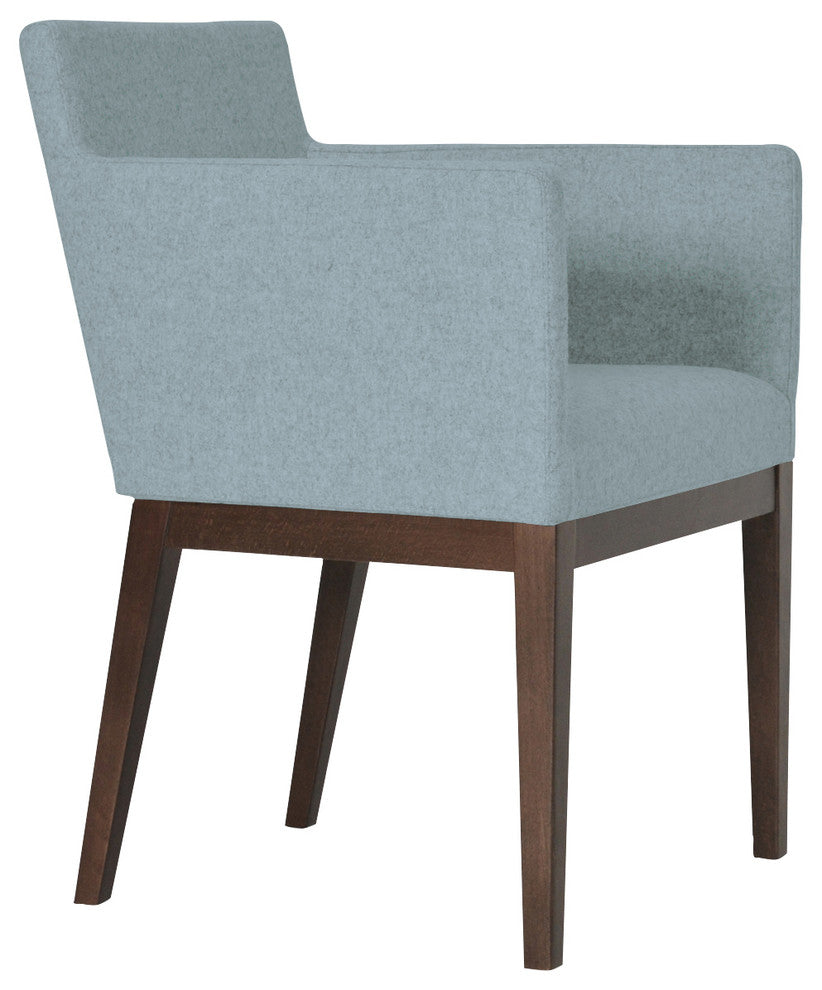 Harput Wood Chair, Solid Beech Walnut Base, Smoke Blue Camira Wool