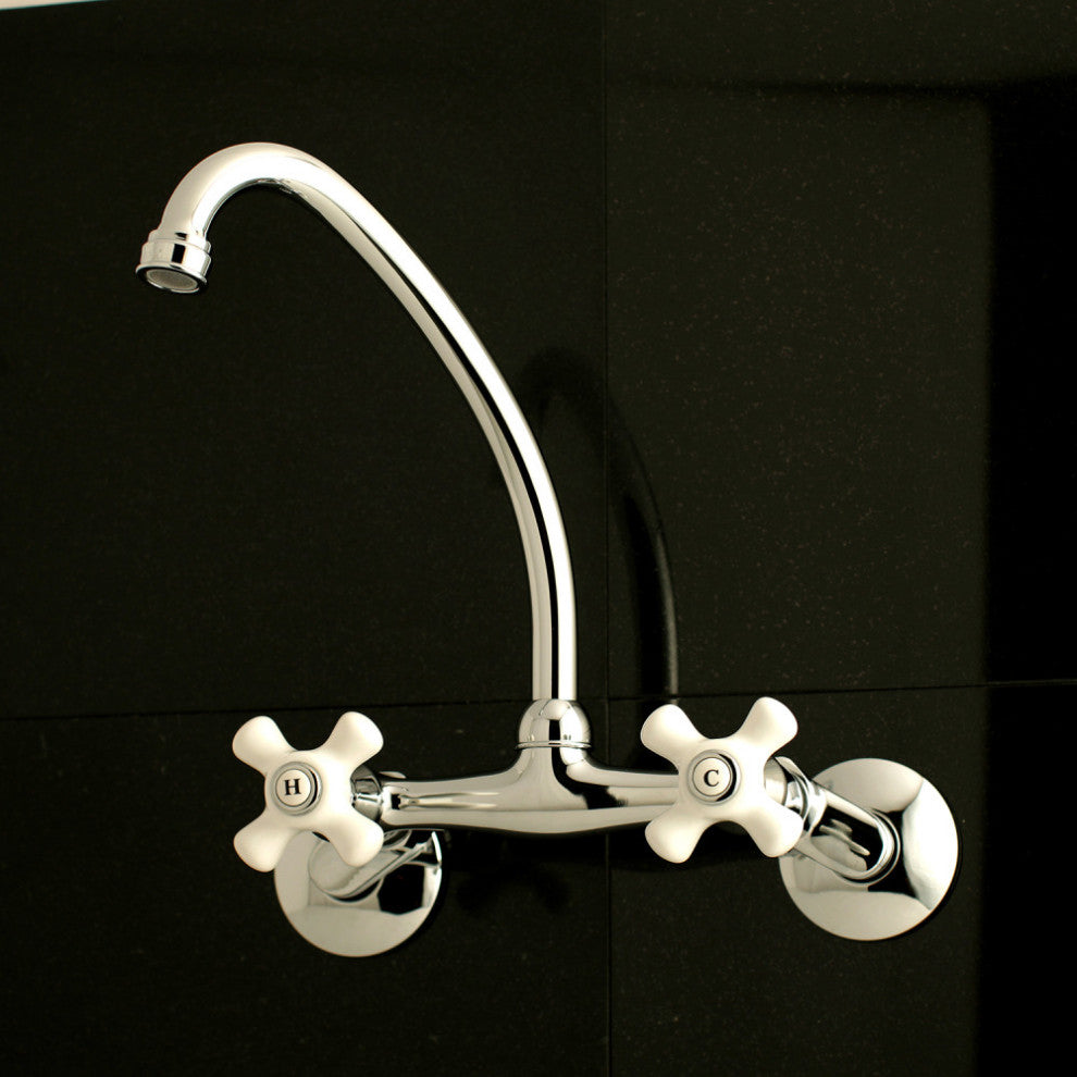 KS614C Kingston Two Handle Wall Mount Kitchen Faucet, Polished Chrome