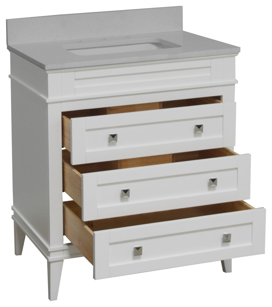 Eleanor 30" Bathroom Vanity, White, Quartz Top