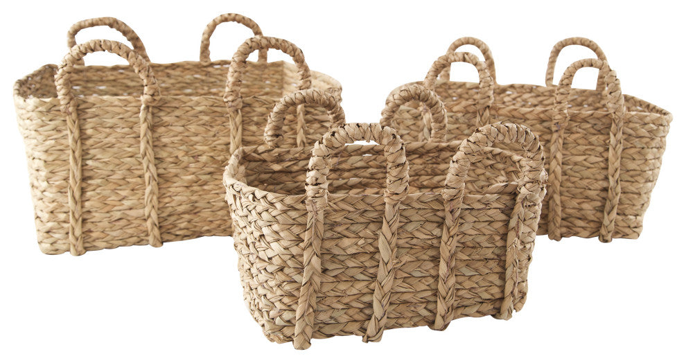 3-Piece Set Jumbo Rectangle Braided Rush Baskets, Natural