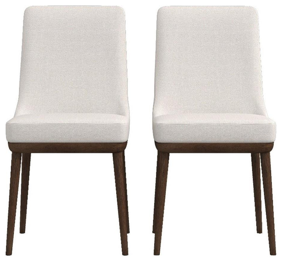 Pemberly Row 19'' Solid Wood and Fabric Dining Chair in Beige/Walnut (Set of 2)