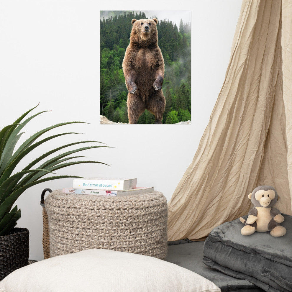 Big Standing Brown Bear On Mountain Top Loose Wall Art Print, 16" X 20"