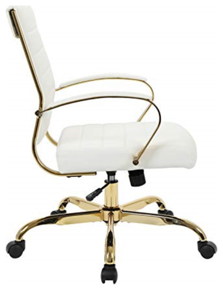 LeisureMod Benmar Home Leather Office Chair With Gold Frame
