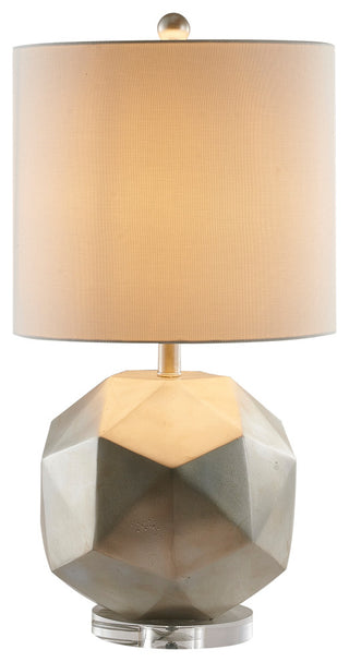 Silver Foiled Framed Table Lamp With White Linen Drum Shade