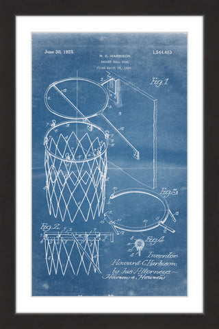 "Basketball Hoop 1925 Blueprint" Framed Painting Print