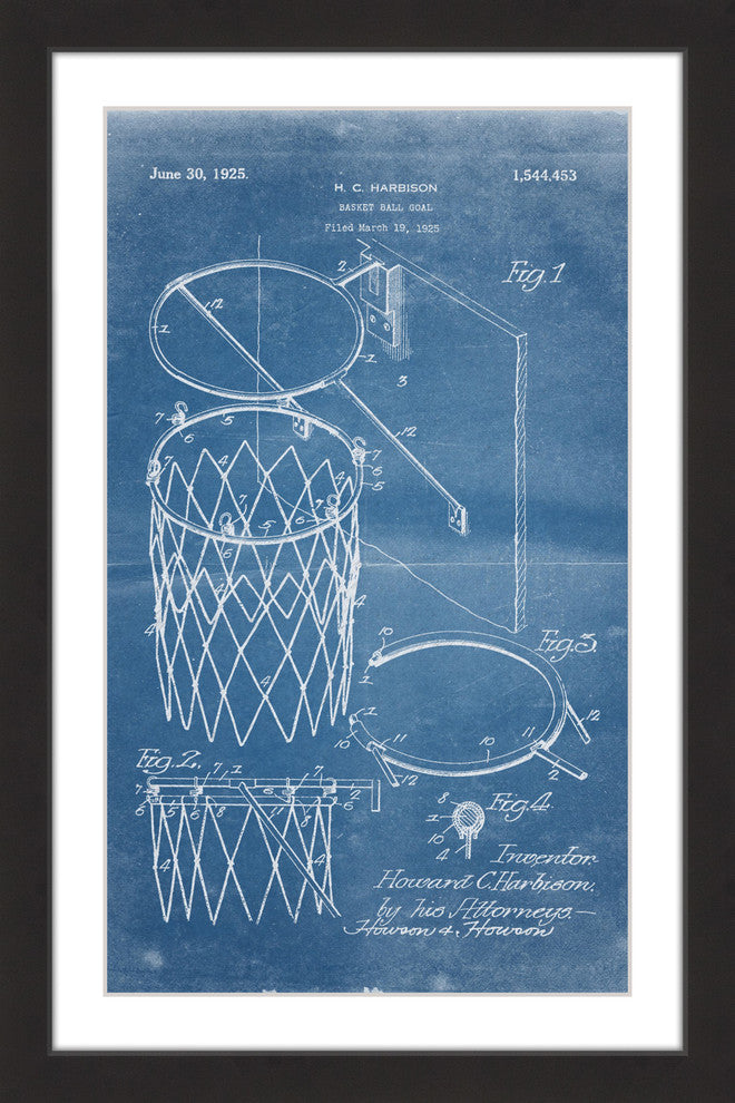 "Basketball Hoop 1925 Blueprint" Framed Painting Print