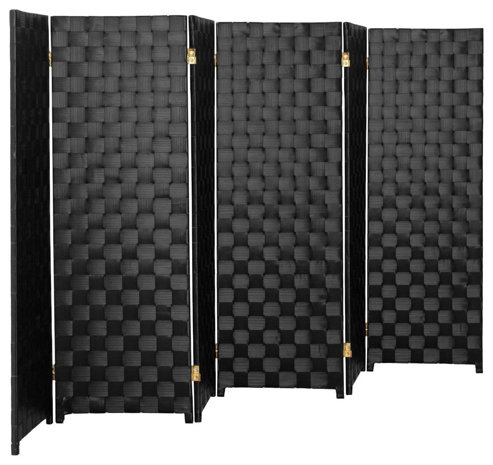 4 ft. Short Woven Fiber Outdoor All Weather Room Divider 6 Panel Black
