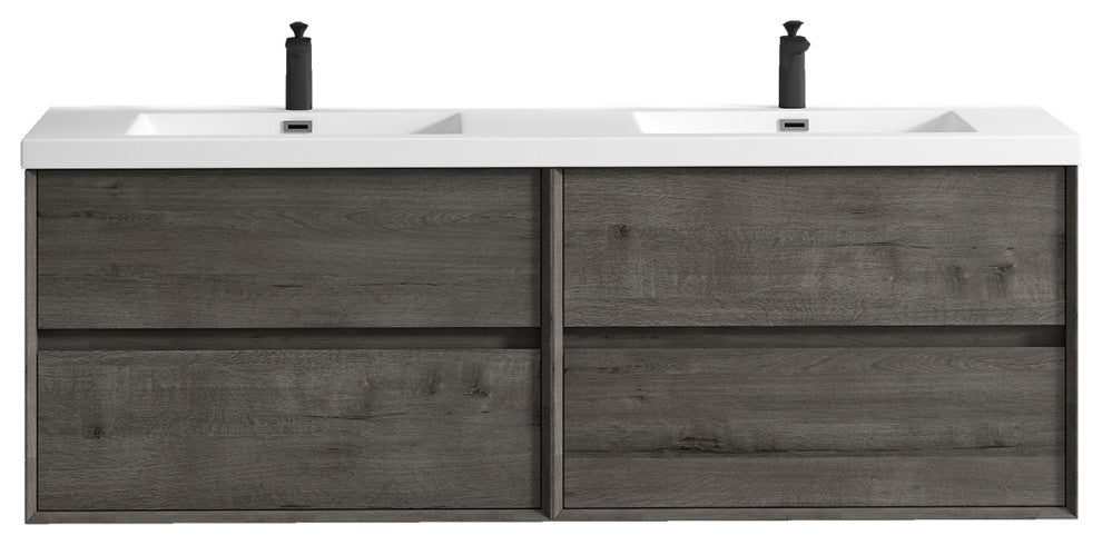 Kingdee Smoke Oak Wall Mounted Vanity With Reinforced Acrylic Sink, 72"