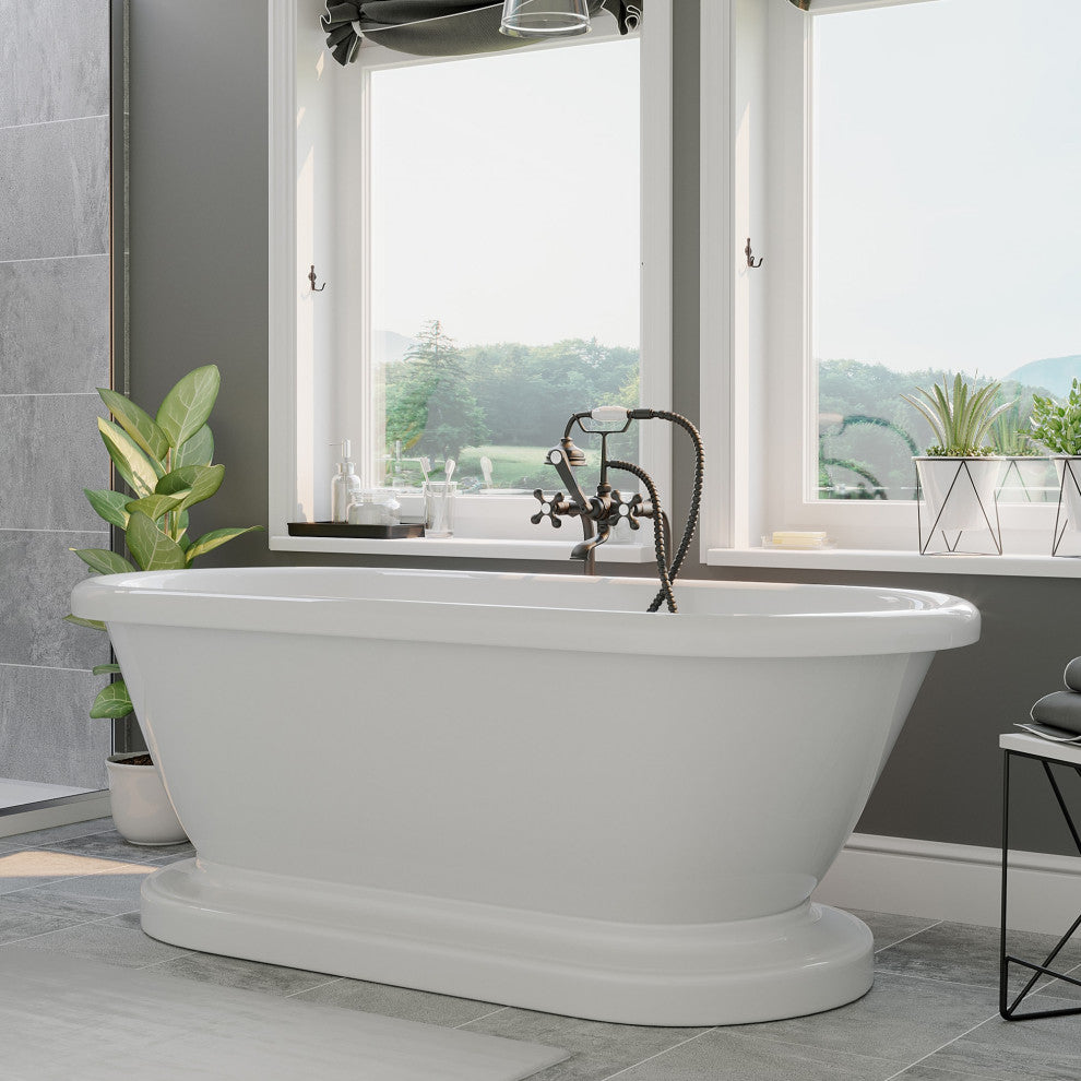 Acrylic Double Ended Pedestal Bathtub 60" X 30" With No Faucet Drillings