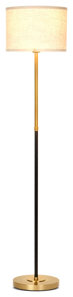 Emery Mid Century Modern Floor Lamp for Bedroom, Brass Finish, Drum Shade