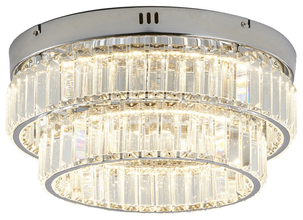 2-Light Chrome Dimmable LED Flush Mount With Clear Crystals