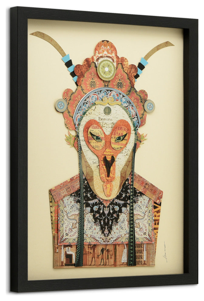Beijing Opera Mask #1 Dimensional Collage Framed Wall Art Under Glass