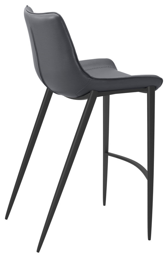 Bar Stool Chair Barstool, Set of 2, Faux Vinyl Leather, Steel, Gray, Black