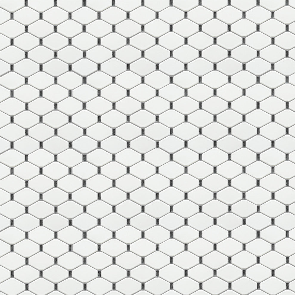 Badajoz 11.5x10.94, Honeycomb Glass Mosaic Tile, White/Black, Box of 11