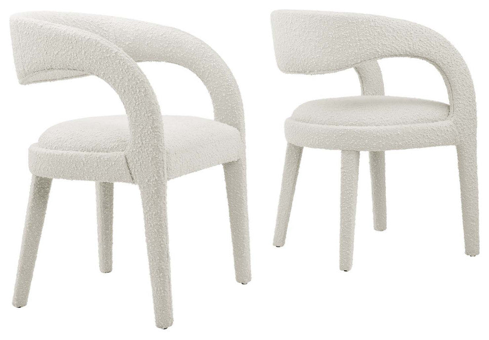 Pinnacle Boucle Upholstered Dining Chair Set of 2, Ivory