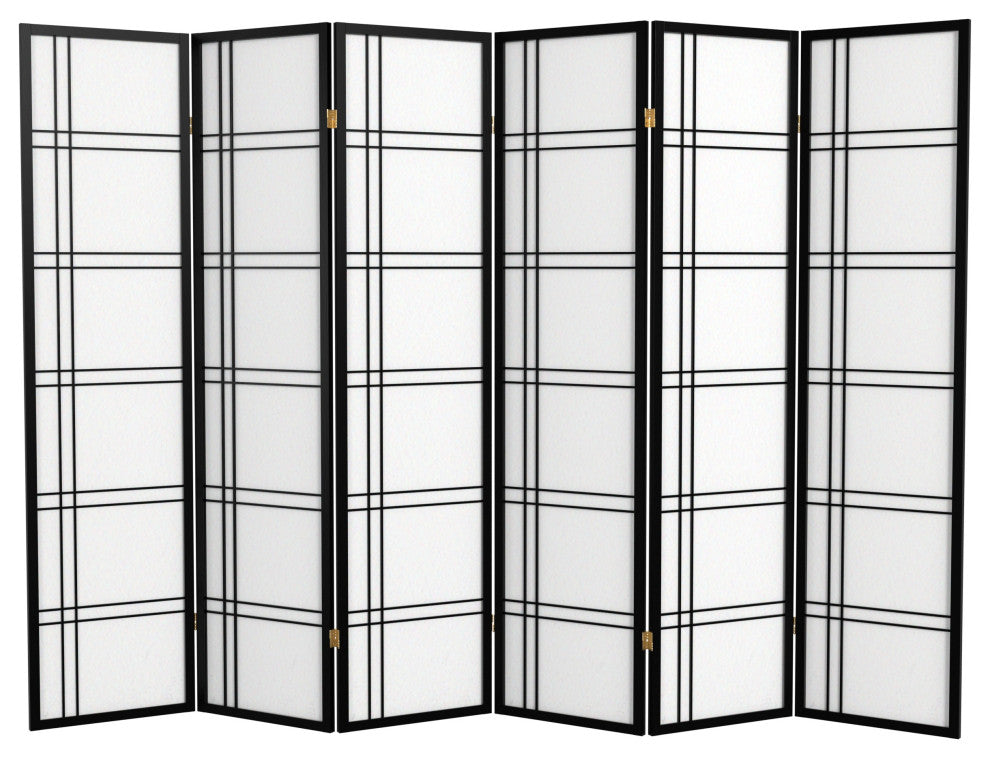 6'' Tall Double Cross Shoji Screen, Black, 6 Panels