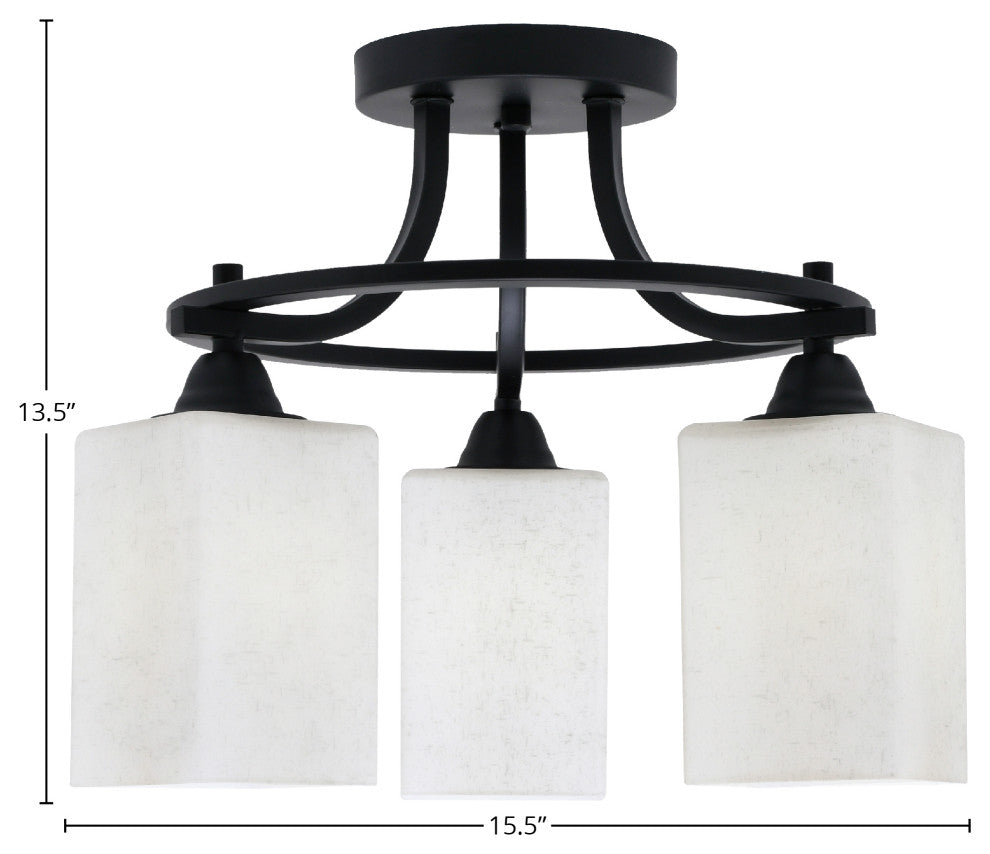 Paramount 3-Light Semi-Flush Light, Matte Black, 4" White Muslin Glass