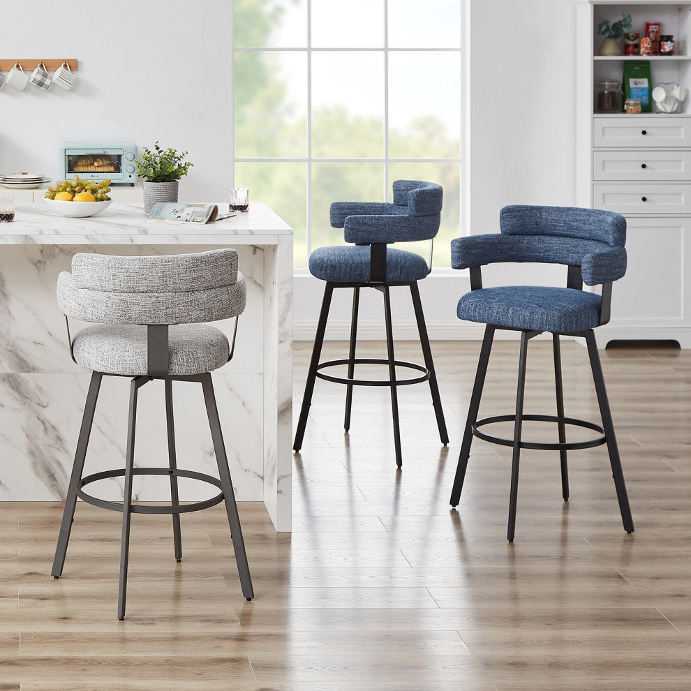 Contemporary Fabric Padded High Back, 2-Piece and Bar Stools and Counter Stools, Blue, 30"
