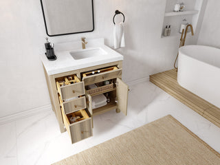 Sonoma Oak 36 Right Offset Bath Vanity with 2" Piatra Gray Quartz
