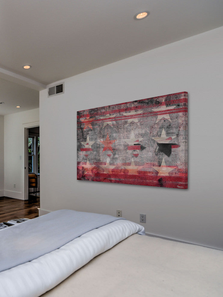 "Red Striped Stars" Print on Canvas, 60"x40"
