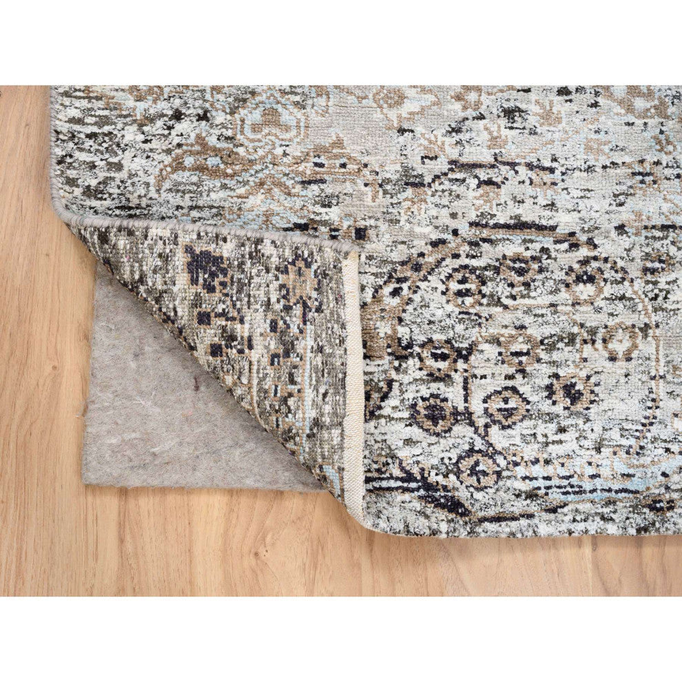 Gray, Modern, Silk with Textured Wool, Hand Knotted, Rug , 4'1" x 6'0"