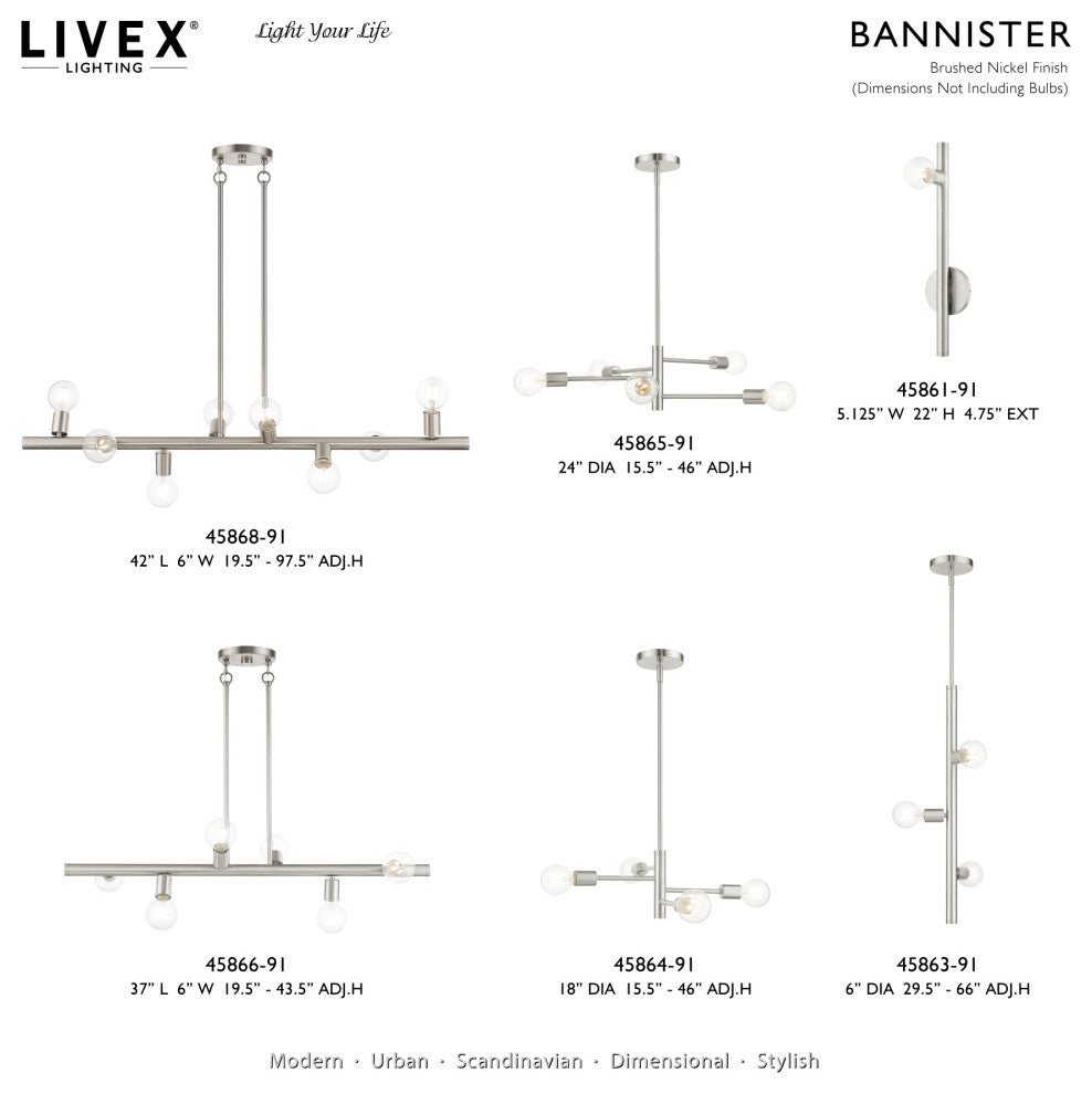 Livex Lighting Bannister 8-Light Brushed Nickel Large Chandelier