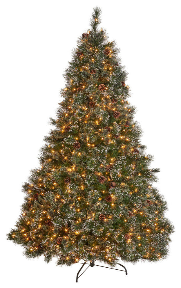 7.5' Pine and Mixed Spruce Artificial Christmas Tree, Pre-Lit Clear
