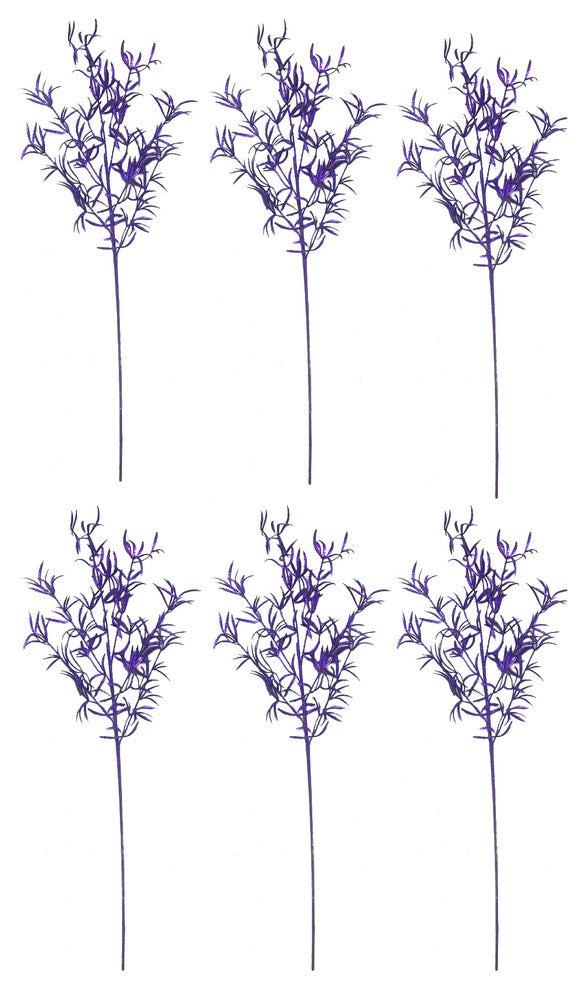 6 Pieces 32" Glitter Leaf Christmas Spray, Purple