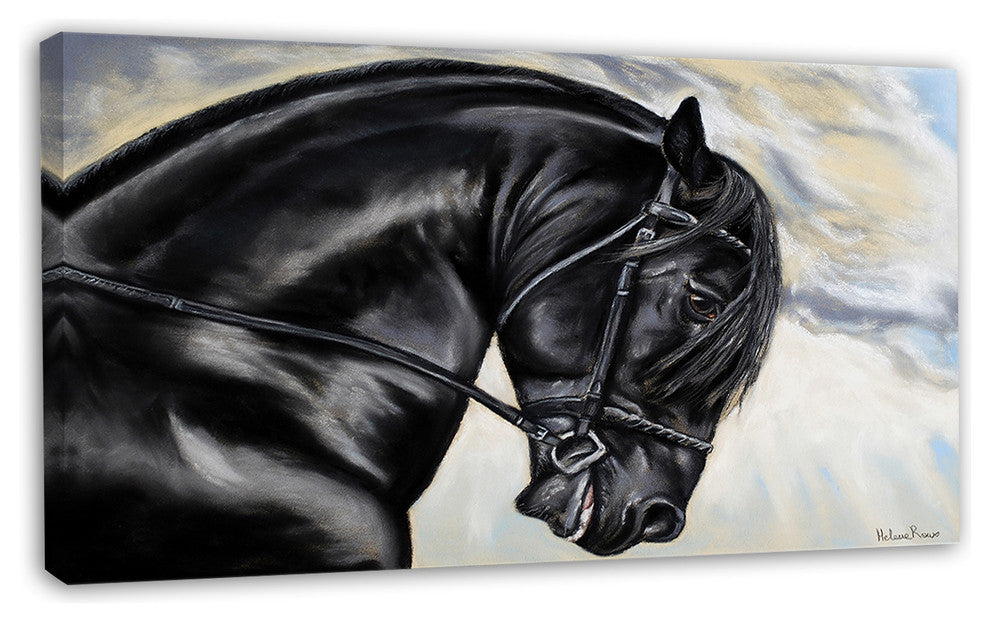 Friesian Horse Painting, Animal Canvas Art Print, 32"x16"