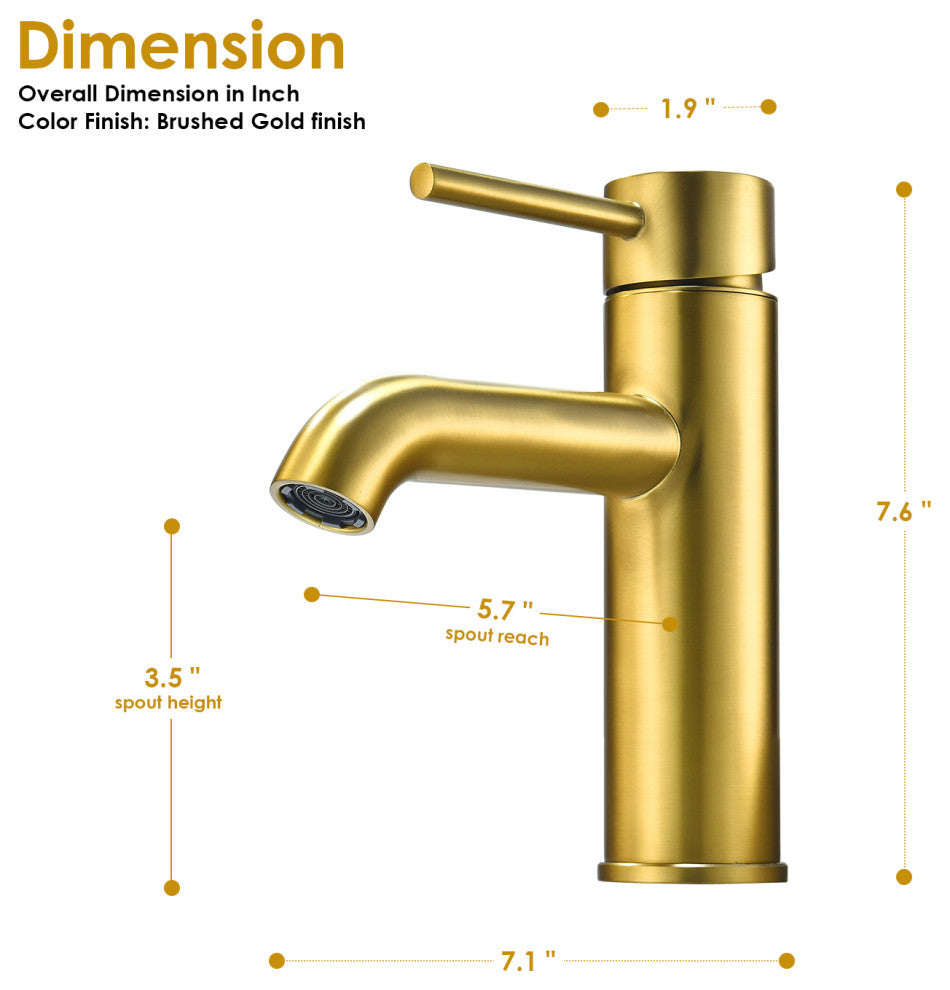 Tubize Single Hole Single-Handle Bathroom Faucet, Brushed Gold