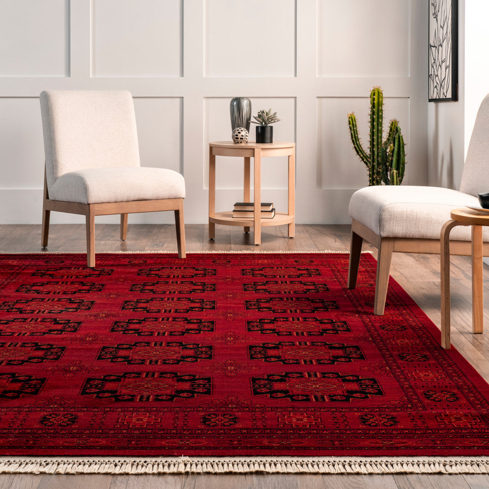 Nuloom Diandra Traditional Persian Motif Fringe Area Rug, Red 5'3"x7'3"