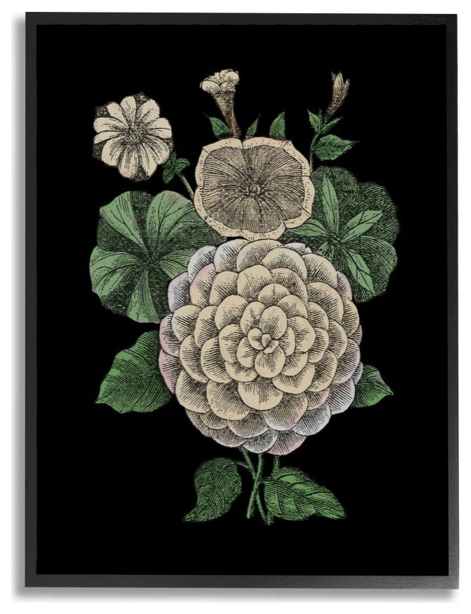 Yellow Flowers On Black Drawing Design, 11"x14"